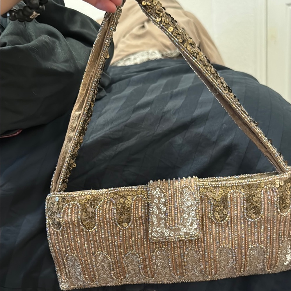 Gold and Silver Clutch with Crystal Embellishment